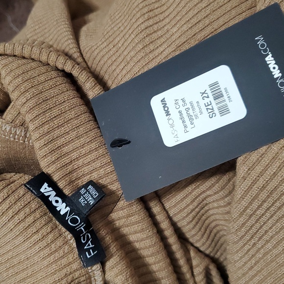 2/$30 Fashion Nova Curve Ribbed Mocha Long Sleeve Loungewear 2 Pc Set Plus Sz 2X - Picture 6 of 8